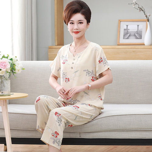 夏季中老年睡衣妈妈装纯棉绸外穿