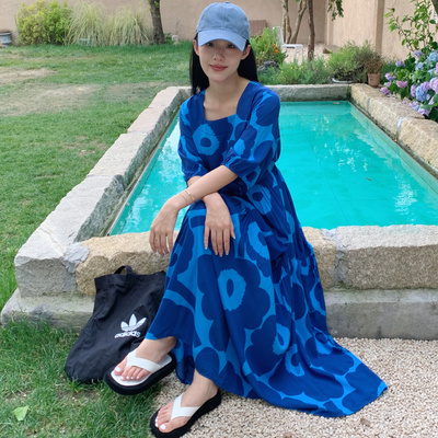绵绸连衣裙高级感女夏碎花人造棉轻薄胖MM中长款宽松外穿人棉绸裙