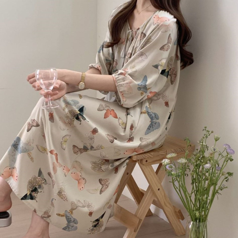 2024年睡裙女夏薄款棉稠连衣裙可外穿韩版ins高级感中长款家居服