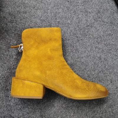 德国调货新品MARSELL黄棕色磨砂皮女士低跟切尔西靴尖头短靴踝靴