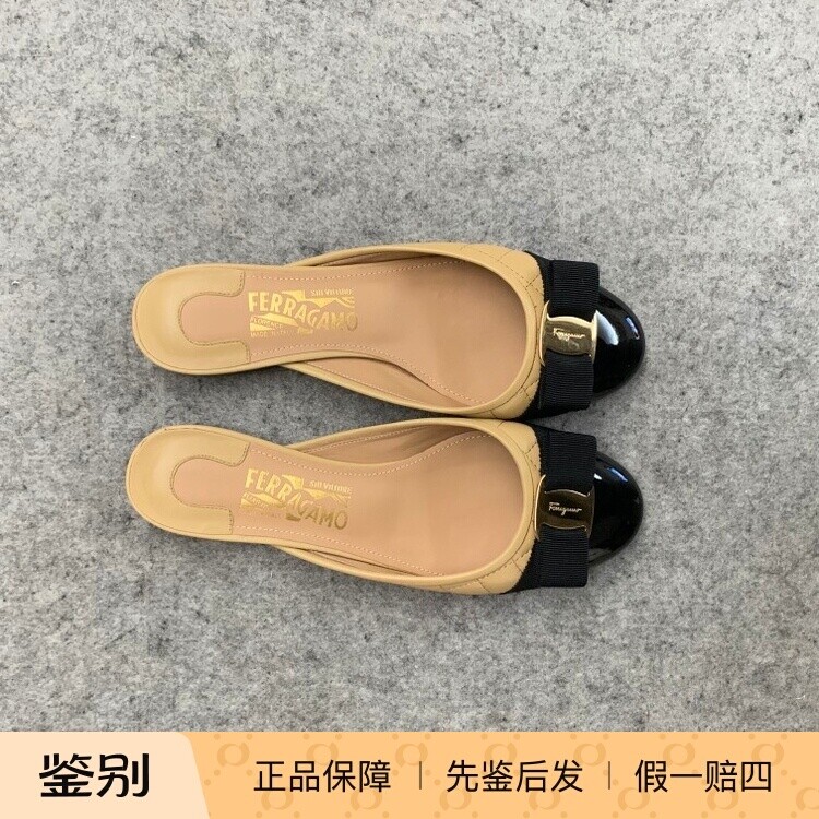 美国拼色菱格蝴蝶结圆头穆勒鞋