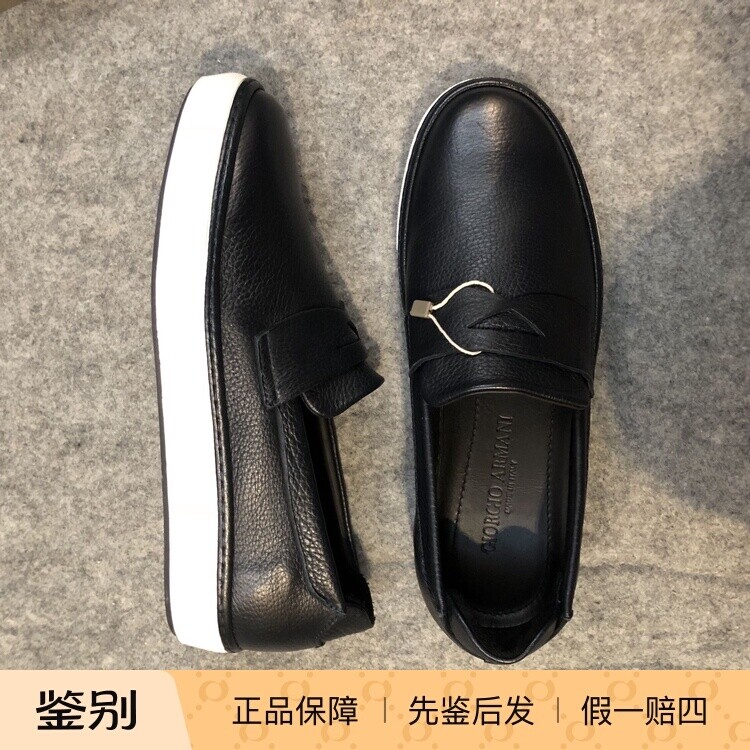 美国Giorgio Armani黑阿玛尼penny乐福鞋套脚板鞋休闲鞋