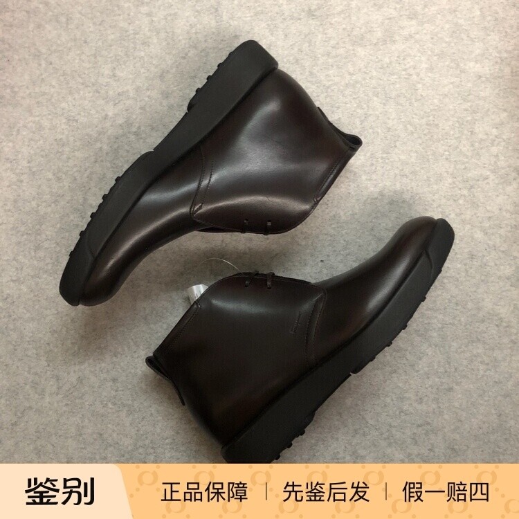 意大利采购新品Ferragamo菲拉格慕深栗色圆头平底高帮皮鞋沙漠靴