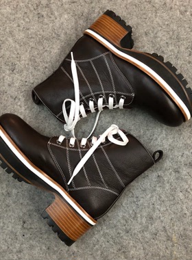 美国采购新品Sies Marjan深褐色女厚底系带水台高跟短靴马丁靴