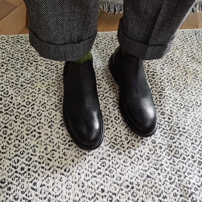 德国采购新品Marsell黑软面皮短筒男靴圆头切尔西靴踝靴高帮皮鞋