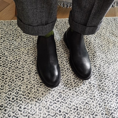 德国采购新品Marsell黑软面皮短筒男靴圆头切尔西靴踝靴高帮皮鞋