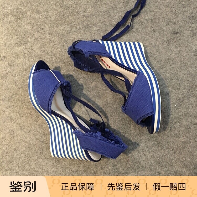 法式复古小腿绑带坡跟凉鞋