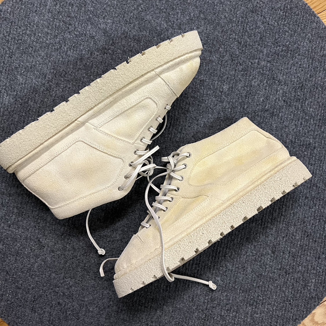 意大利调货Marsell磨砂皮白泛黄做旧鞋面复古平底中性休闲鞋板鞋