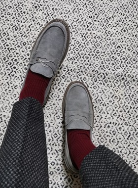 德国新品OFFICINE CREATIVE灰色磨砂皮男Penny乐福鞋套脚休闲皮鞋