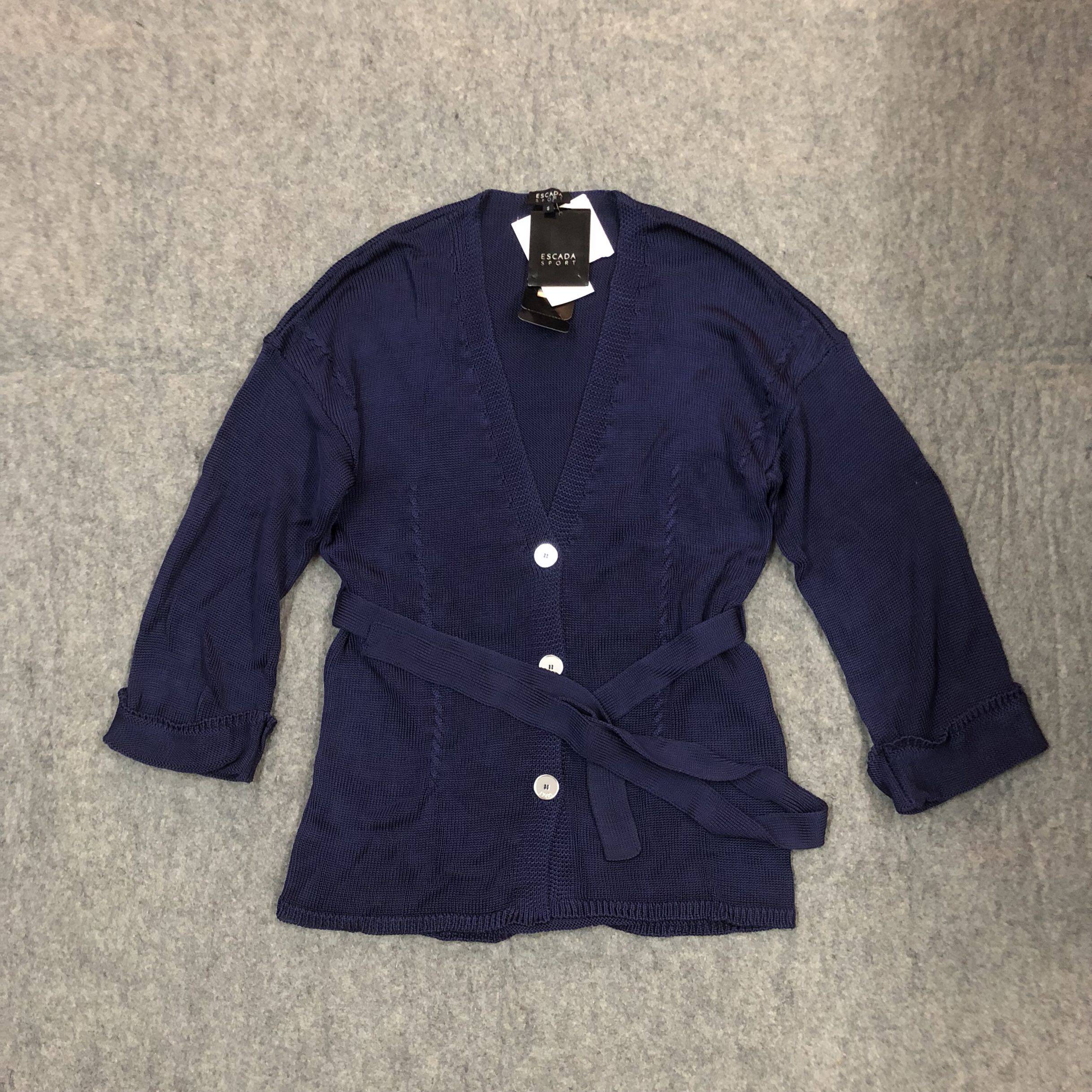 Germany Escada Navy Blue lady Self cultivation belt Single breasted V-neck Cardigan Sweaterin the Women's clothing/Boutique , Wool sweater  category - from Buy2taobao.com to provide professional Taobao agent buy service