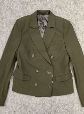 英国BLK DNM军绿色女士修身双排扣短款西装外套军装夹克