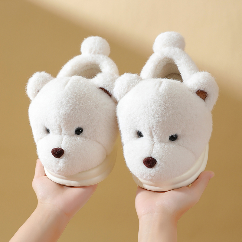 可爱狗熊儿童棉拖鞋男女童冬季包跟保暖室内家居防滑毛绒宝宝棉鞋