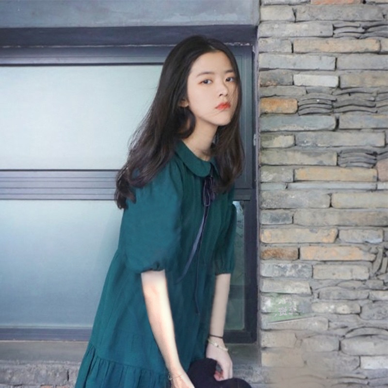 大蒜学院女裙2022夏前后两穿娃娃领连衣裙法国小众桔梗中长裙气质