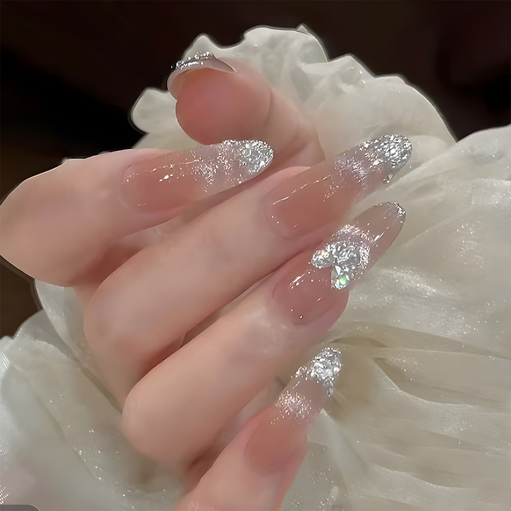 爆闪猫眼纯手工穿戴甲高级感中长款超仙闪钻美甲片贴片可拆卸碎钻