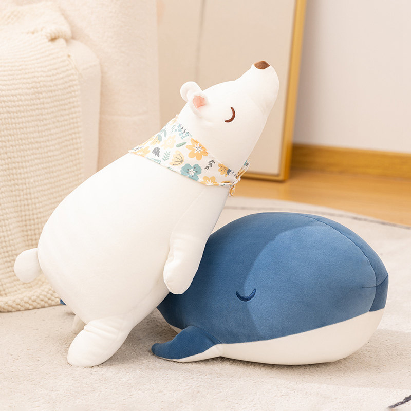 海洋动物北极熊玩偶公仔鲸鱼毛绒玩具宝宝安抚娃娃儿童睡觉抱枕女