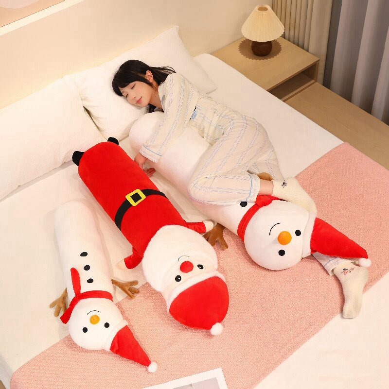雪人圣诞老人毛绒玩具长条抱枕
