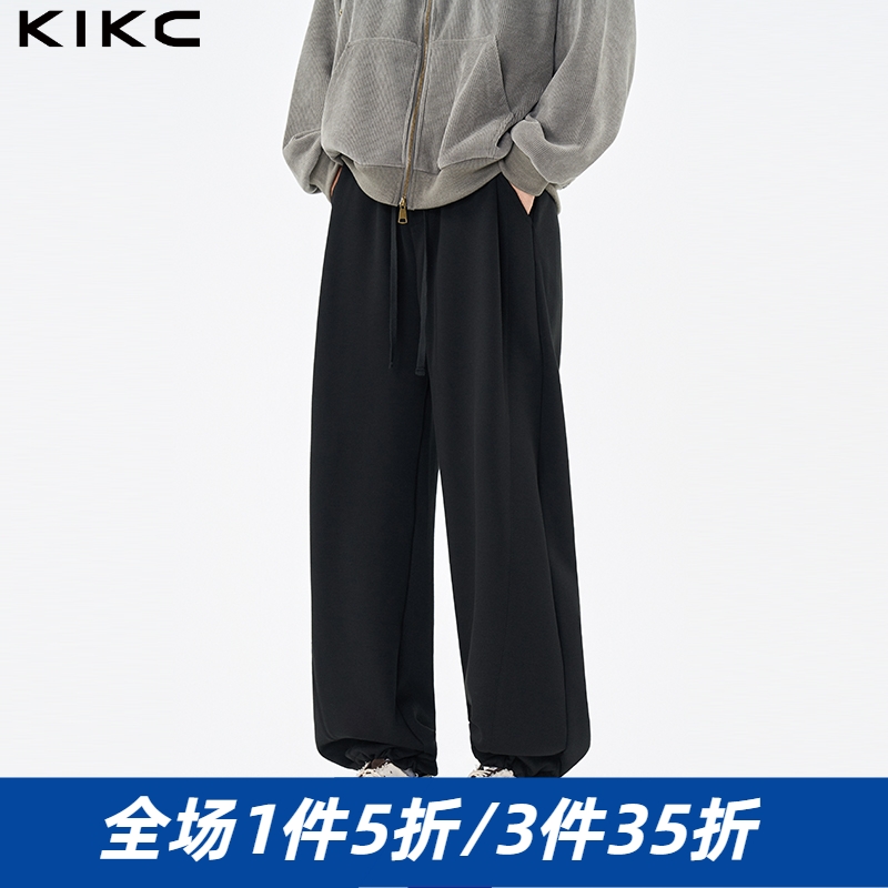KIKC2025冬休闲百搭通勤直筒裤男纯色长裤松紧腰宽松简约潮流时尚