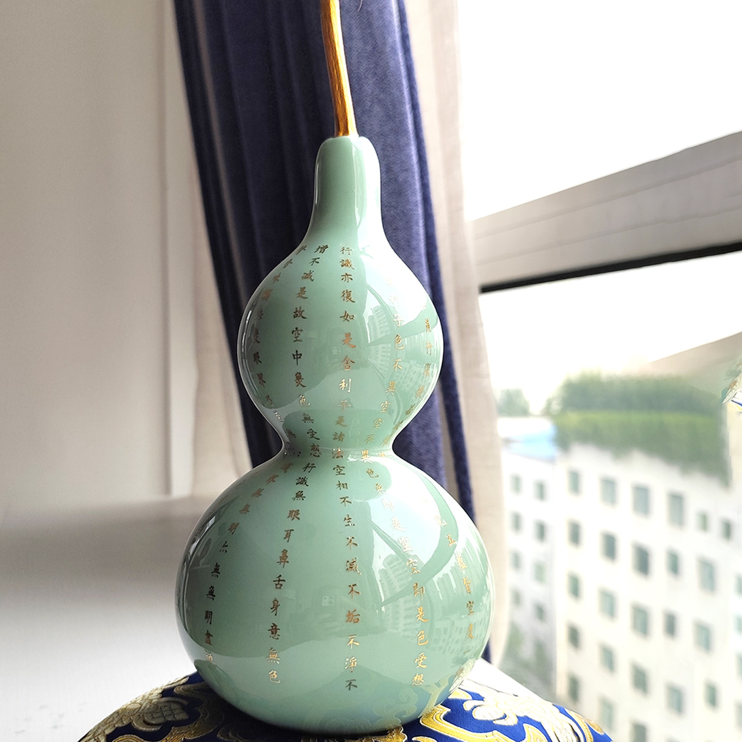 天然葫芦摆件大漆苹果绿色金刚经摆件家居客厅办公室装饰品
