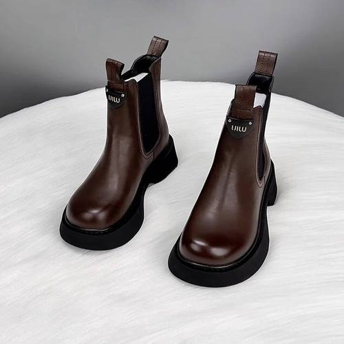 厚底切尔西靴短靴女2025秋冬爆款英伦风马丁靴加绒短靴烟筒靴新款