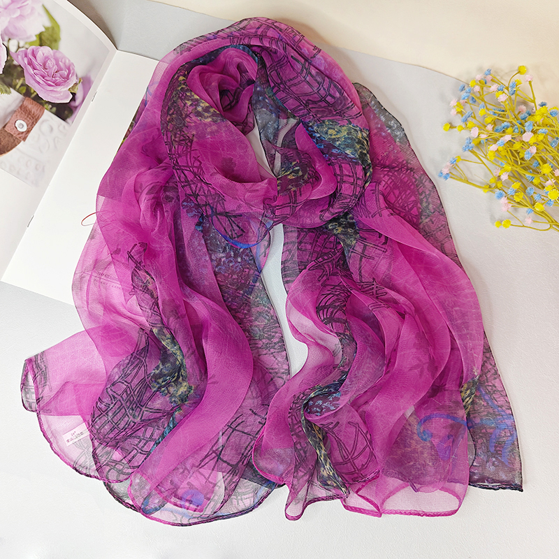 春夏真丝桑蚕丝百搭女印花长丝巾