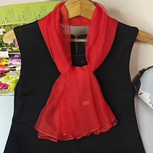 纯色小丝巾桑蚕丝围巾百搭真丝女春秋薄款头巾多功能新款围脖纱巾