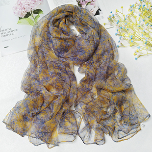 桑蚕丝丝巾真丝围巾护柔软颈秋冬季 百搭时尚 印花长款 碎花纱巾 韩版