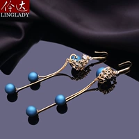 Корейские длинные элегантные синие серьги, клипсы