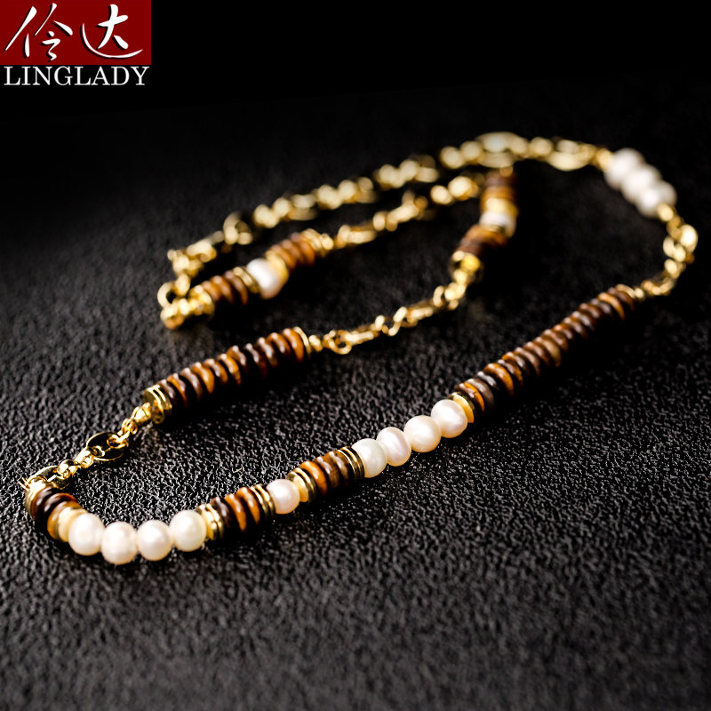 伶达淡水珍珠项链虎眼石颈链短款衣服配饰小众设计感锁骨链2023新