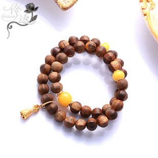 天然沉香木手串男女款 文玩佛珠手链金黄色配饰双层缠绕