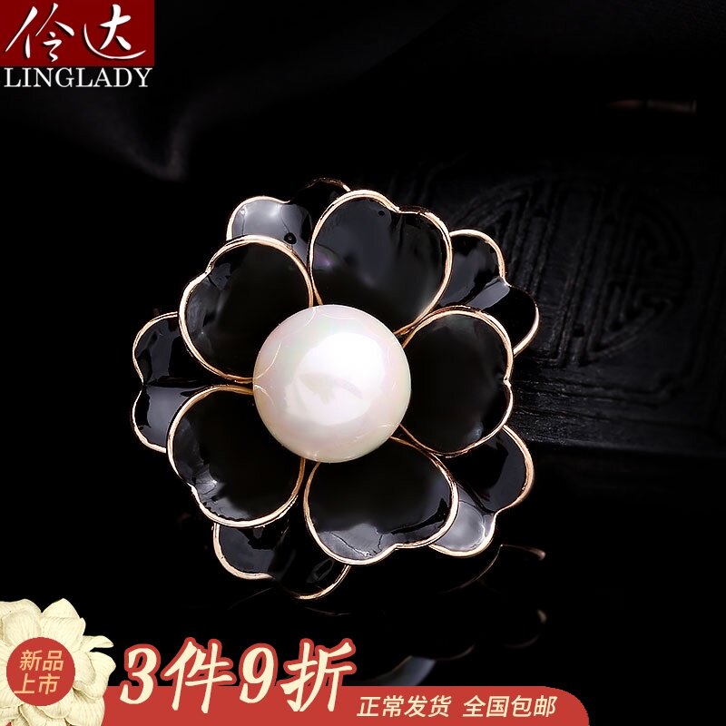 Ling-up Jewelry Brooch Sternum Europe and America Retro Korean Edition fashion black Camellia Imitation pearls Pinin the Accessories/Fashion Jewelry, Brooch  category - from Buy2taobao.com to provide professional Taobao agent buy service