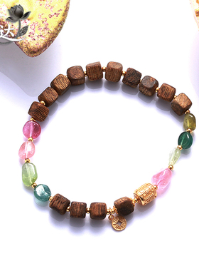 LINGLADY木质彩色水晶珠手链女复古文玩手串饰品