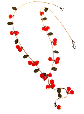 伶达欧美复古红色樱桃项链