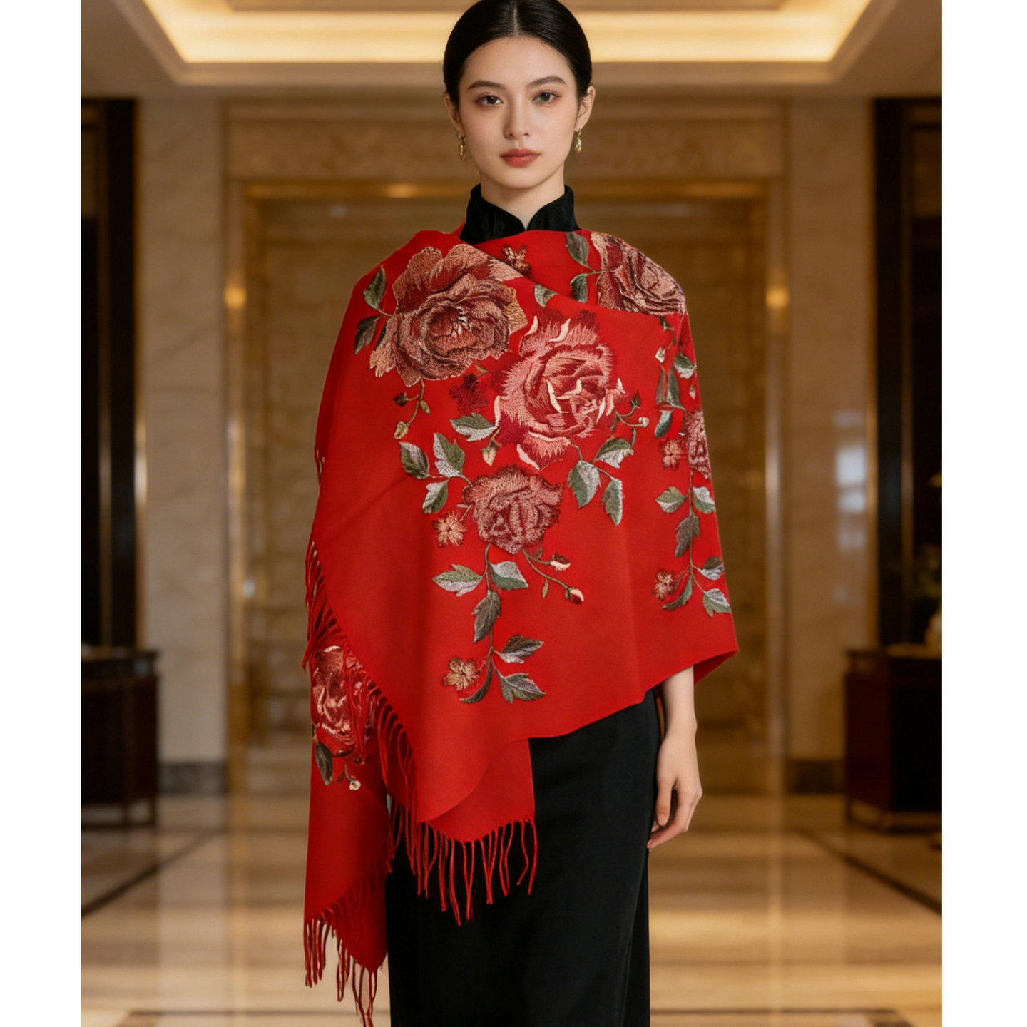 礼品绣花中国风妈妈披肩披肩大花