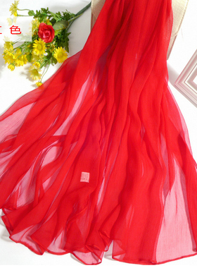 100%桑蚕丝围巾本命年红色真丝长款百搭纱巾白色丝巾纯色杭州丝绸