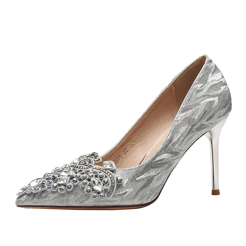 CRYSTAL WEDDING SHOES WOMENS FRENCH SEQUINS SILVER HIGH HEELS MAIN WEDDING DRESS BRIDAL SHOES CAN USUALLY BE WORN