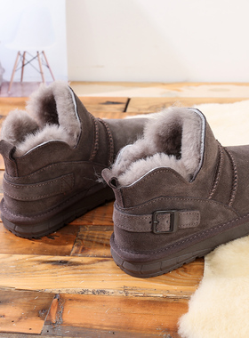 2021人造长毛绒短靴冬季磨砂皮加绒加厚短筒平底防滑皮带扣雪地靴