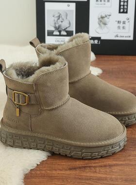 冬季女士防滑短筒雪地靴 平底羊毛保暖雪地靴