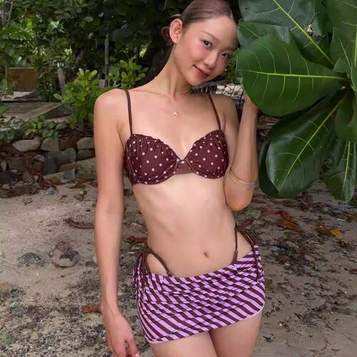 性感波点小胸聚拢比基尼裹裙
