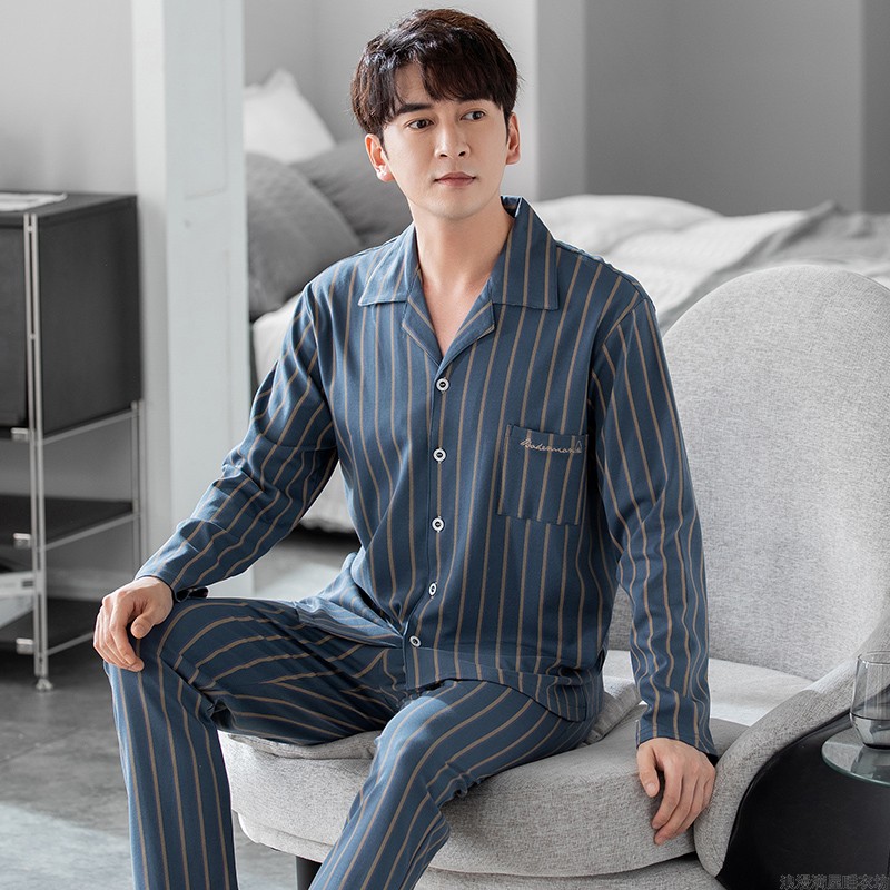睡衣男秋款纯棉长袖高级感全棉时尚春秋可外穿休闲大码家居服套装