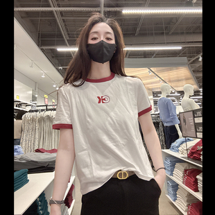 圆领棉质舒适显撞色植绒短袖 Klein女士新款 T恤CW472 Calvin