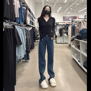 CK Calvin Klein女士新款舒适柔软高腰直筒90s显瘦牛仔裤CW330