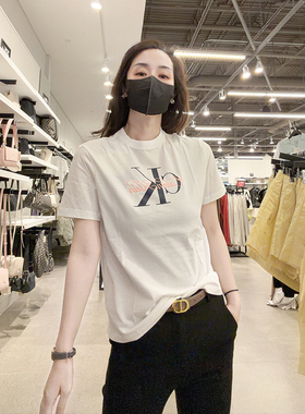 CK Calvin Klein女士夏季新款圆领纯棉舒适休闲刺绣短袖T恤CW611