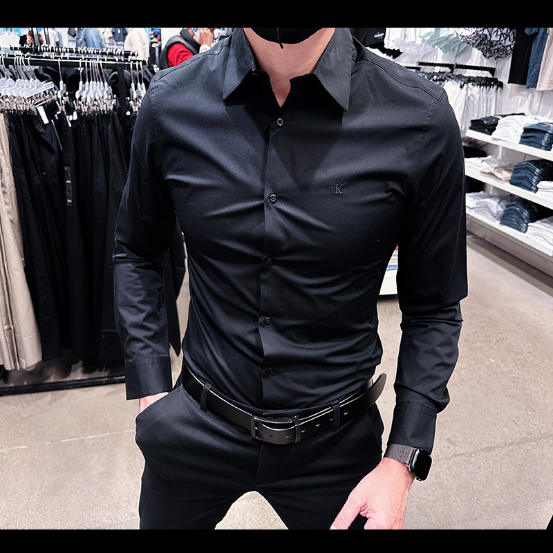 CalvinKlein微弹商务长袖衬衫