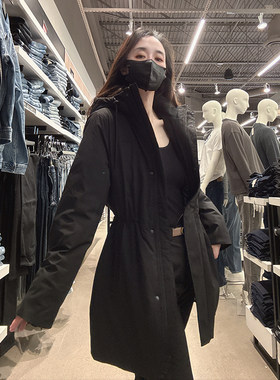 CK女士中长款派克棉服大衣外套