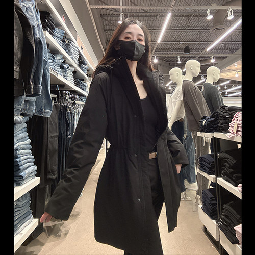 CK女士中长款派克棉服大衣外套