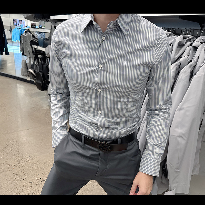 CK男士商务休闲修身长袖衬衫