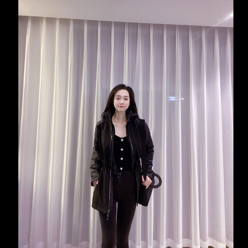 CK Calvin Klein女士春季立领中长款拉链保暖棉服外套收腰CW27