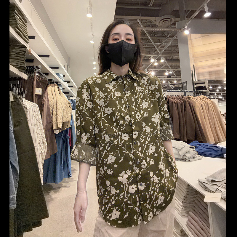 Calvin Klein CK女士时尚休闲满印花纹显瘦宽松版长袖衬衫CW833