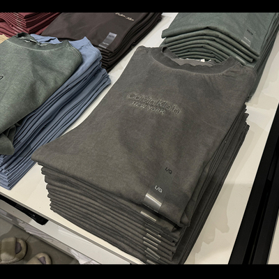 CK男士复古做旧刺绣logo短袖T恤