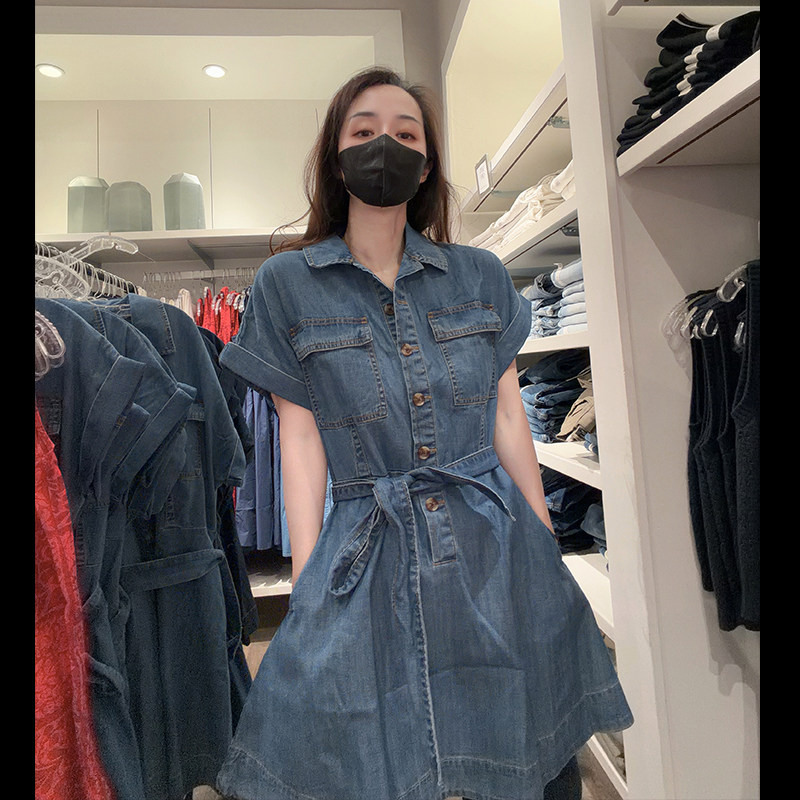 BANANA REPUBLIC女士新款时尚休闲口袋柔软短袖牛仔连衣裙BW12